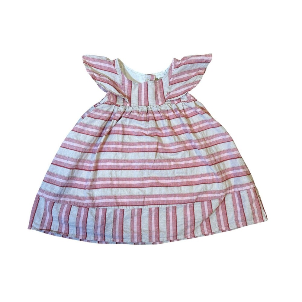 Genuine Kids OshKosh Baby Girl 2T Pink Candy Stripe Flutter Sleeve Dress